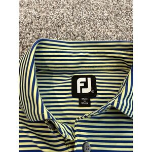 FootJoy Mens Striped Golf‎ Polo Shirt Yellow Navy Blue Short Sleeve Size S
